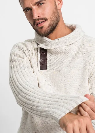 Pull en grosse maille à col châle • beige • Boutique bonprix