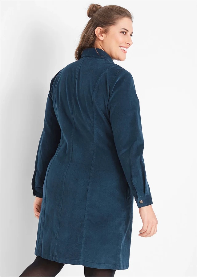 Robe en velours côtelé extensible, Couleur: bleu foncé