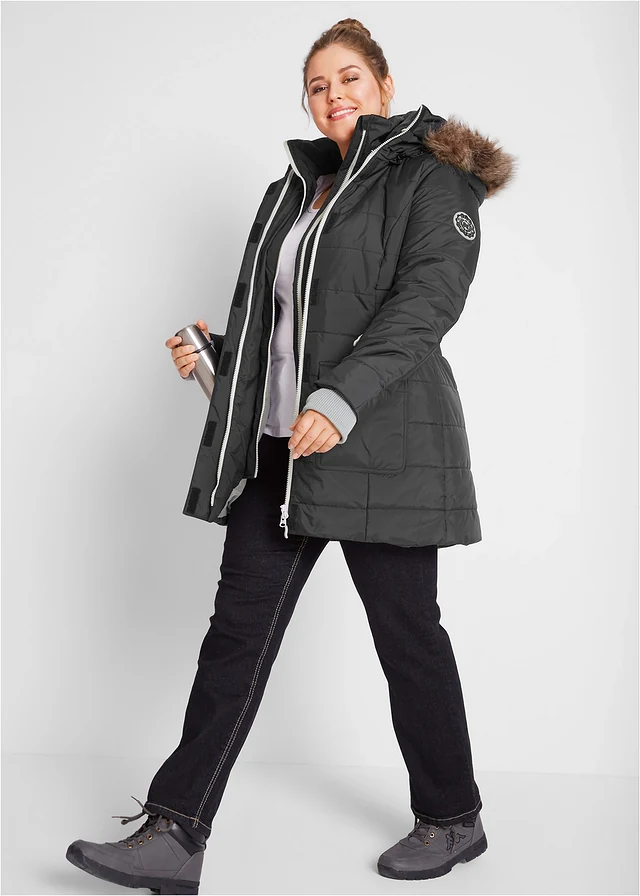 Parka longue style 2-en-1, matelassée et déperlante, Couleur: noir