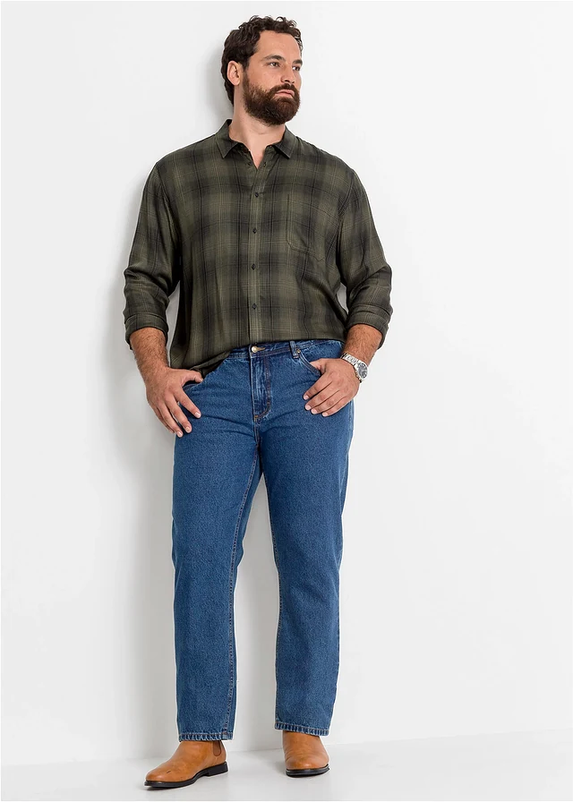 Jean droit classique, taille élastiquée, Couleur: bleu denim