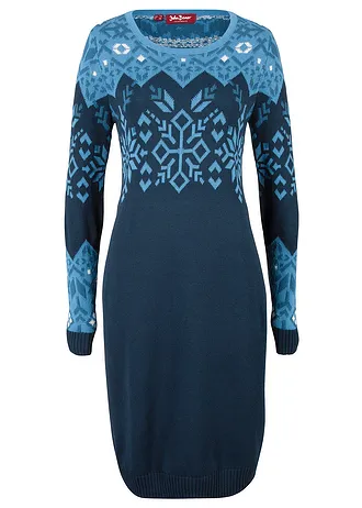 Pletené šaty s norským vzorem, barva: tmavě modrá s norským vzorem