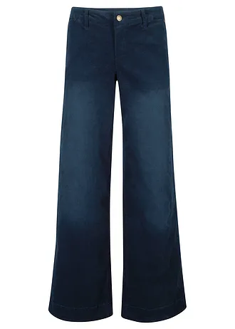 Pantalon large en velours côtelé extensible • bleu foncé used • Boutique bonprix