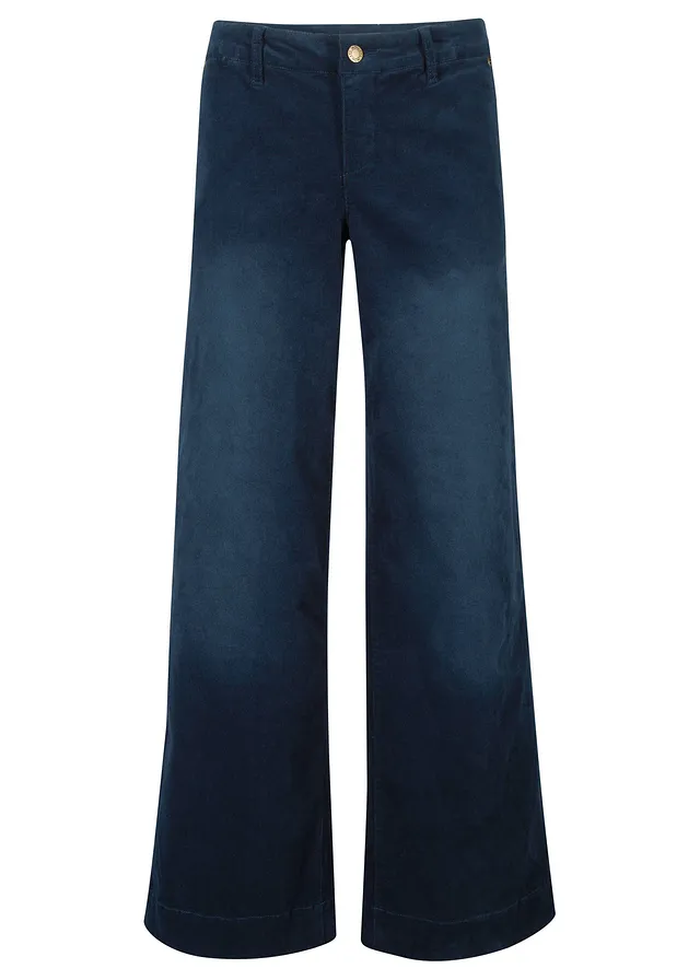 Pantalon large en velours côtelé extensible • bleu foncé used • Boutique bonprix