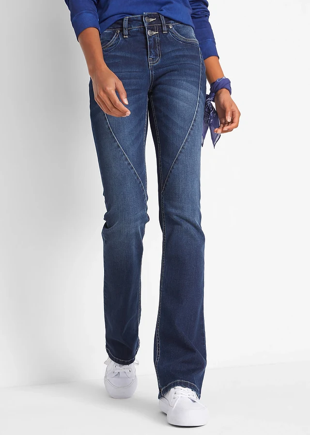 Bootcut stretch jeans, mid waist, Kleur: donkerblauw used