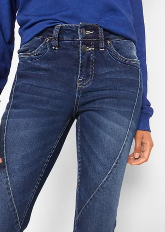 Jeansy ze stretchem o kroju bootcut, mid waist • ciemnoniebieski "used" • sklep bonprix