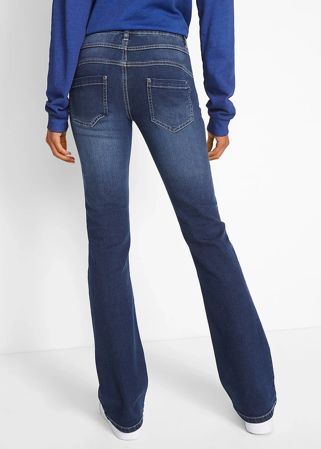 Jean bootcut taille mi-haute, extensible, Couleur: bleu foncé used