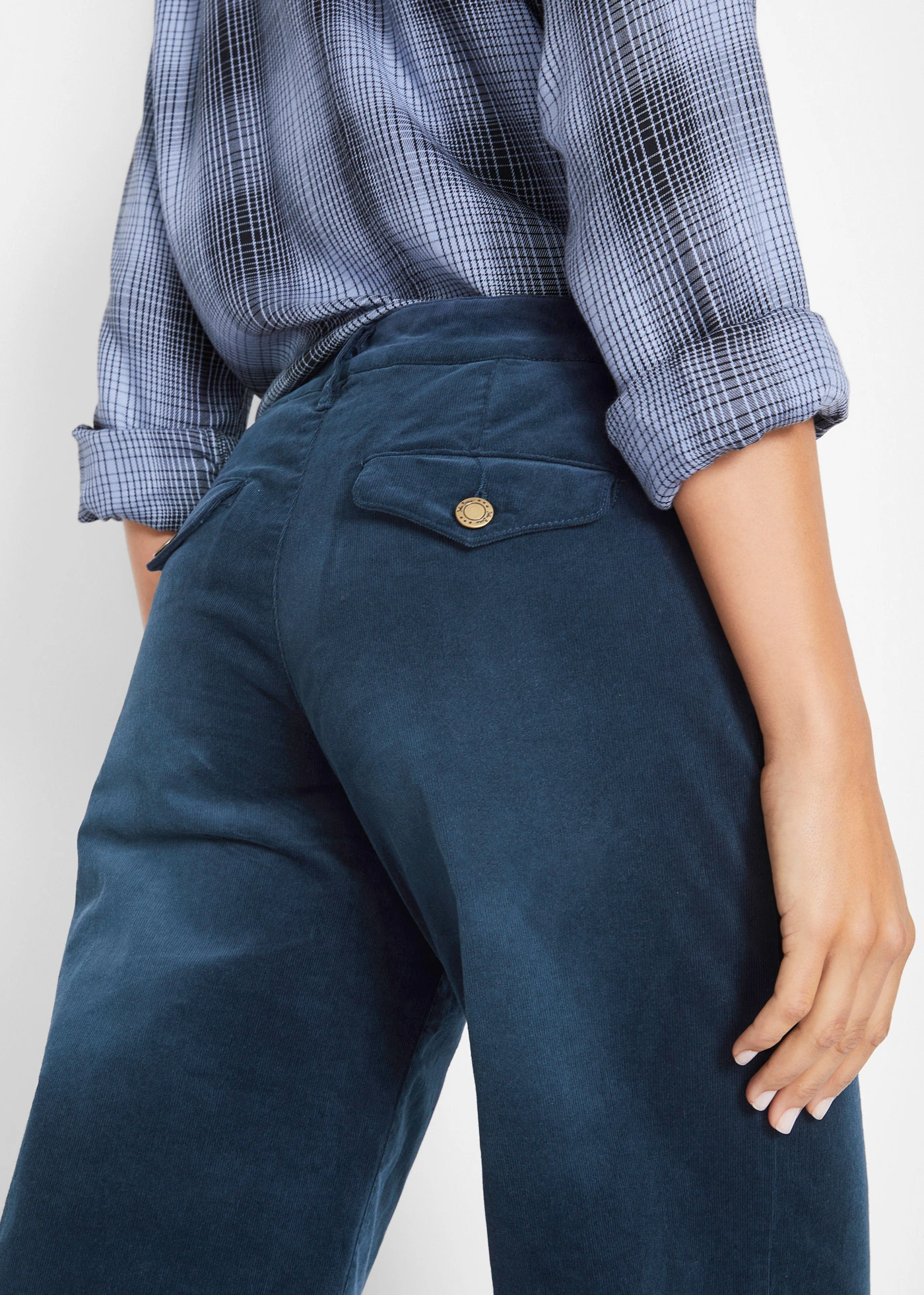 Pantalon large en velours côtelé extensible • bleu foncé used • Boutique bonprix