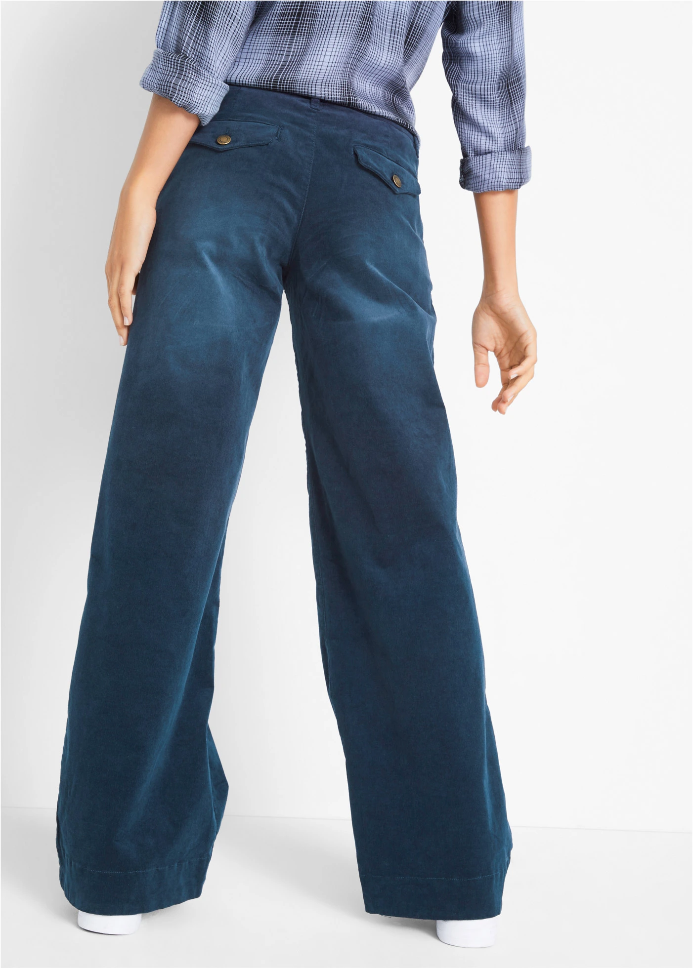Pantalon large en velours côtelé extensible • bleu foncé used • Boutique bonprix