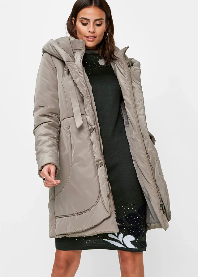 Manteau court matelassé, Couleur: taupe