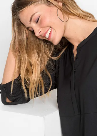 Rochie-bluză cu fentă scurtă cu nasturi • negru • magazin bonprix