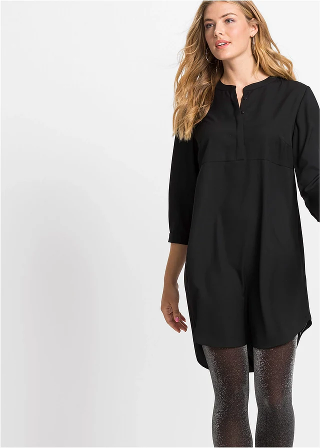 Rochie-bluză cu fentă scurtă cu nasturi, culoare: negru