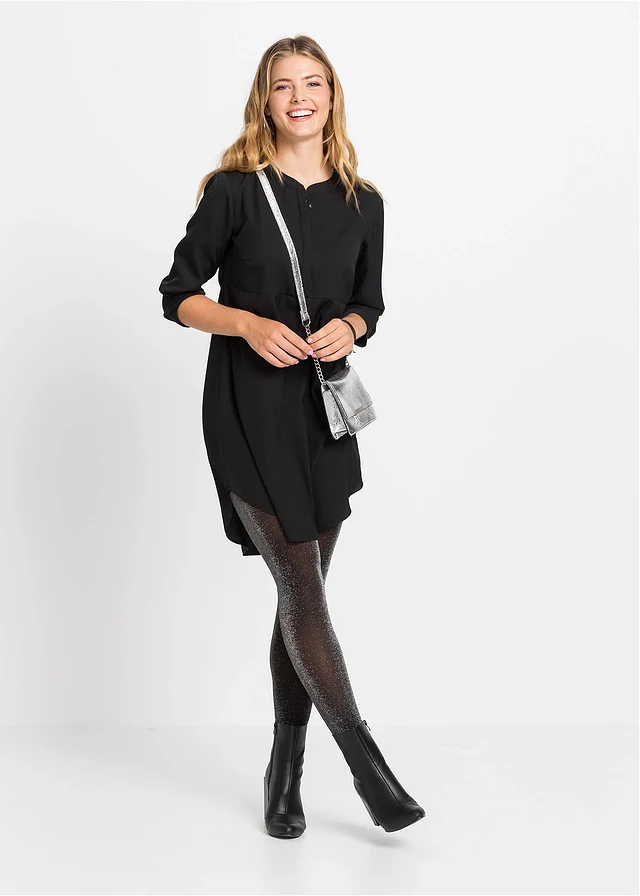 Rochie-bluză cu fentă scurtă cu nasturi, culoare: negru