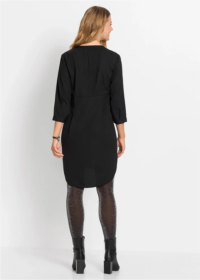 Rochie-bluză cu fentă scurtă cu nasturi, culoare: negru