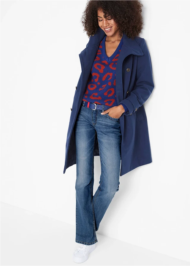 Jean bootcut taille mi-haute, extensible et confortable, Couleur: bleu used