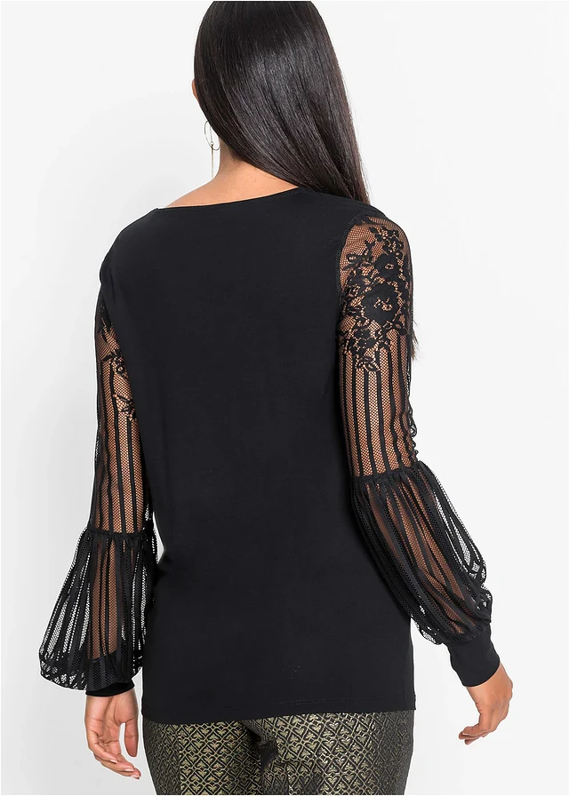 Longsleeve met kanten mouwen • zwart • product-page.page-title-suffix