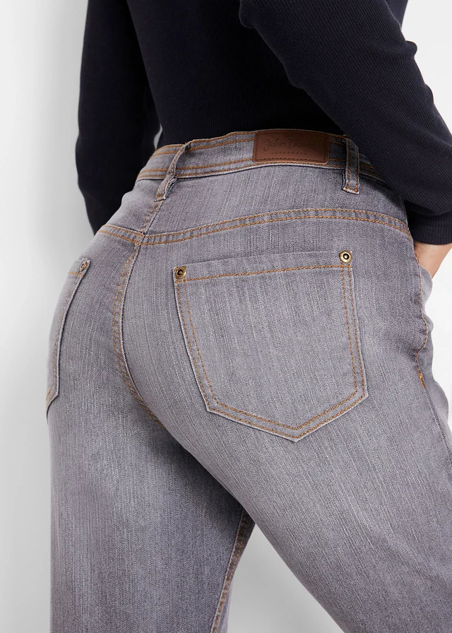 Comfort stretch mom jeans, mid waist • grey denim used • product-page.page-title-suffix