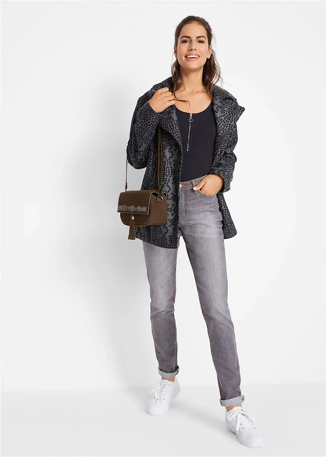 Comfort stretch mom jeans, mid waist, Kleur: grey denim used