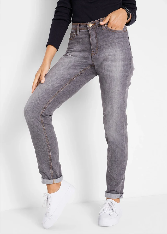 Comfort stretch mom jeans, mid waist, Kleur: grey denim used
