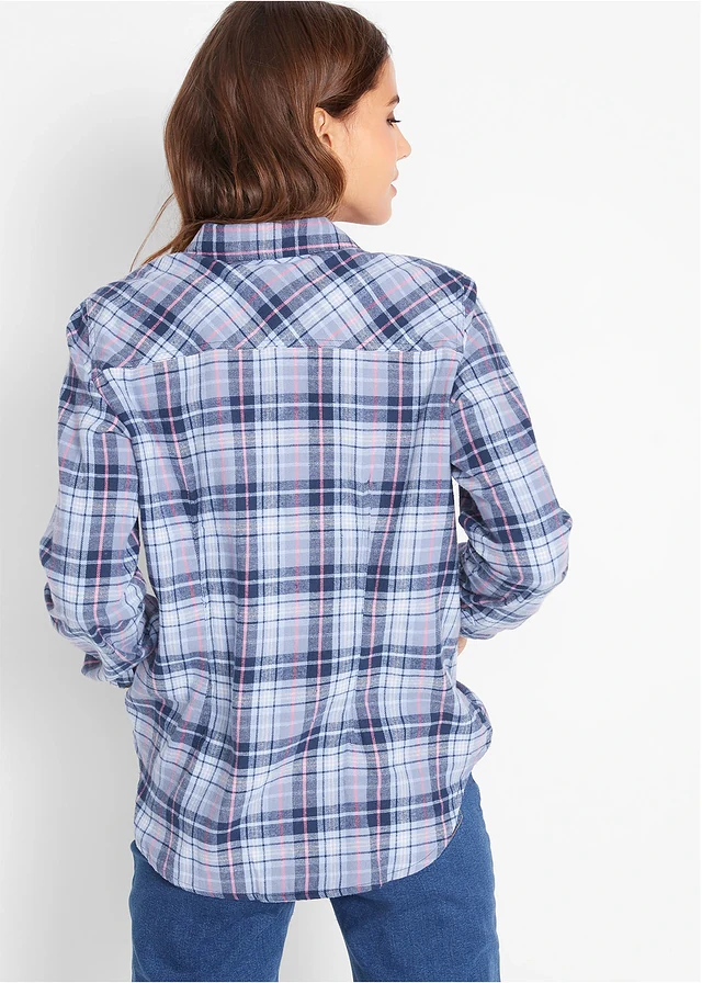 Chemisier en flanelle, Couleur: bleu-rose carreaux