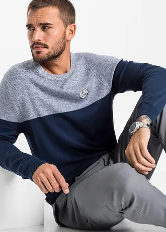 Pull en fine maille effet color block • indigo chiné-bleu foncé • Boutique bonprix