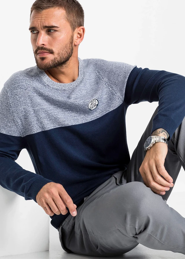 Pull en fine maille effet color block • indigo chiné-bleu foncé • product-page.page-title-suffix