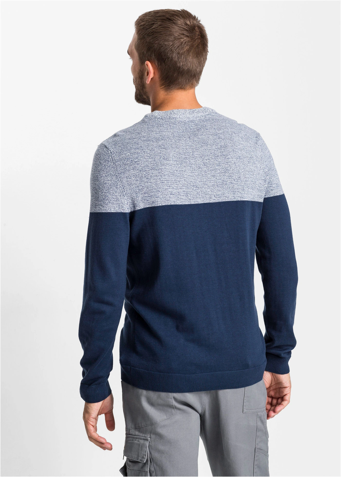 Pull en fine maille effet color block • indigo chiné-bleu foncé • Boutique bonprix