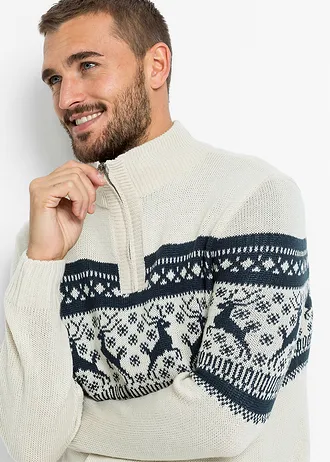 Norský svetr s límečkem na zip • přírodní se vzorem • bonprix obchod