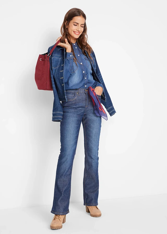 Thermo bootcut jeans, high waist, Kleur: donkerblauw denim used