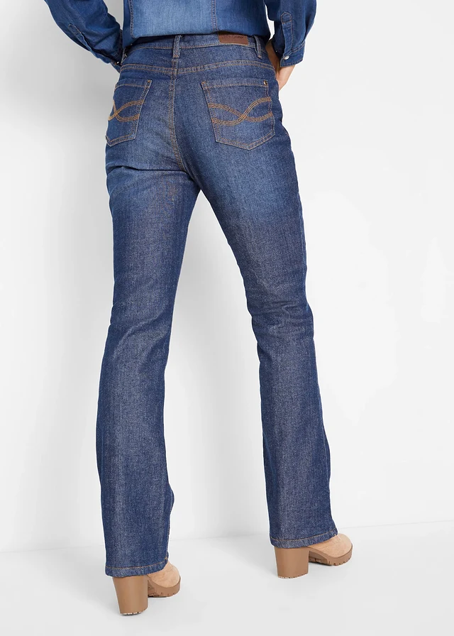Thermo bootcut jeans, high waist, Kleur: donkerblauw denim used