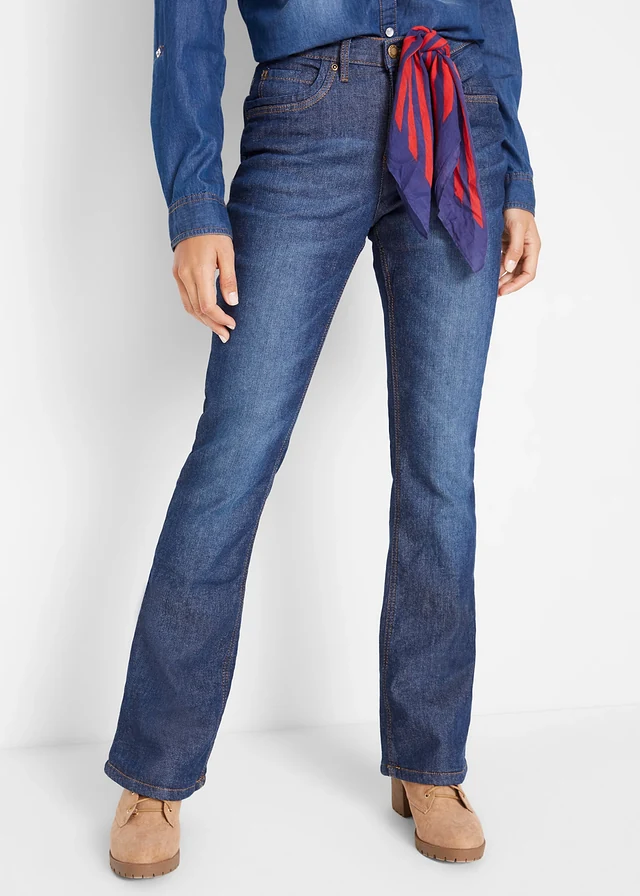 Thermo bootcut jeans, high waist, Kleur: donkerblauw denim used