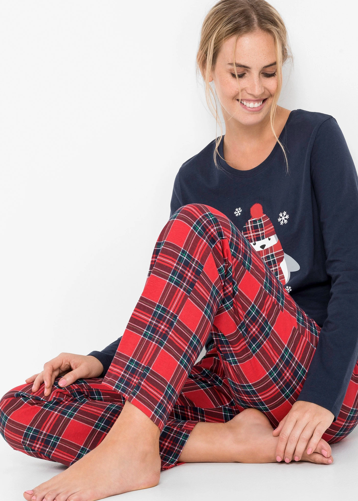 Pyjama 100% coton • bleu foncé carreaux • Boutique bonprix