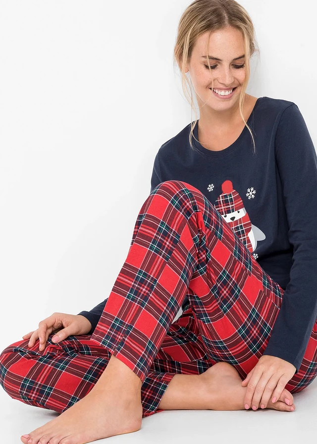 Pyjama 100% coton, Couleur: bleu foncé carreaux