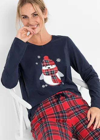 Pijama din bumbac organic 100% • bleumarin cadrilat • magazin bonprix