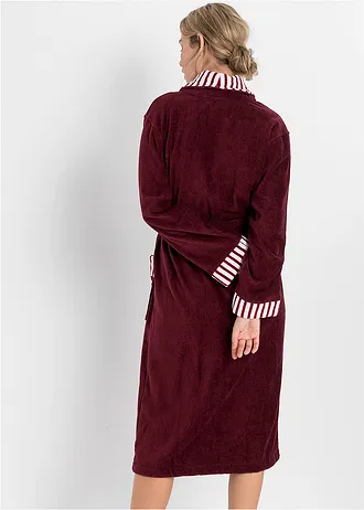 Badjas van frotté • donkerrood/wit gestreept • bonprix online shop