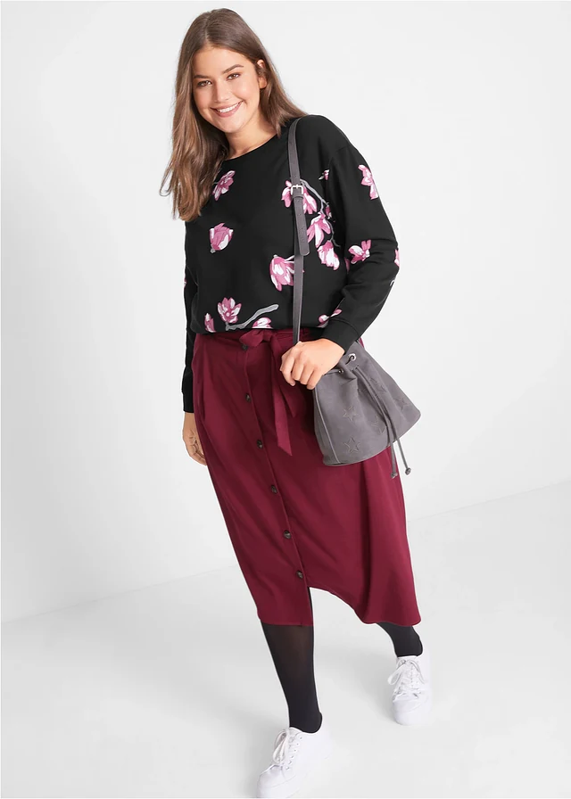 Sweat ample 100% coton, Couleur: noir floral