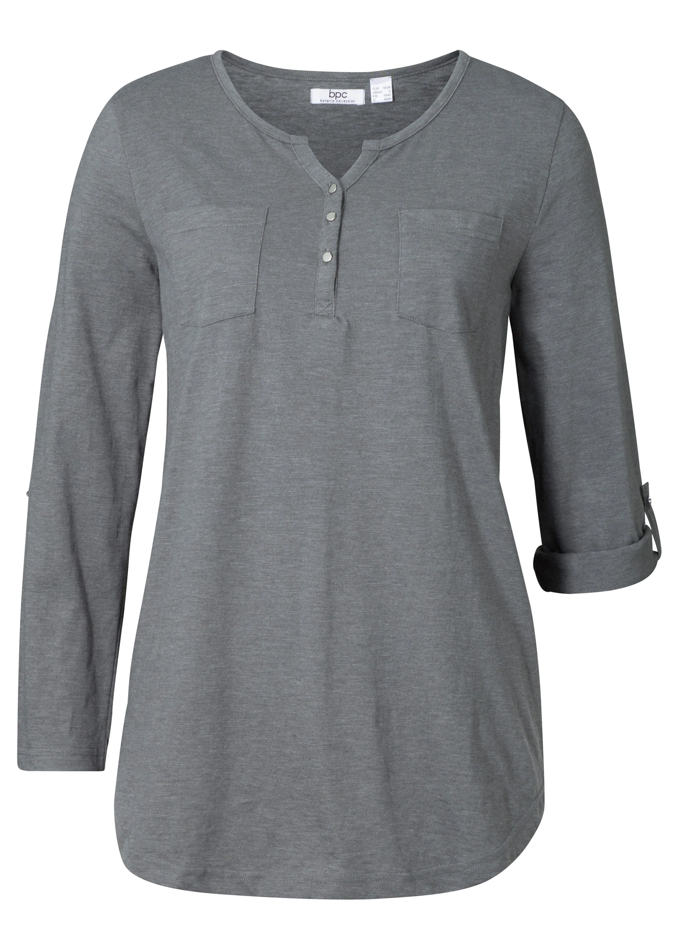 Bluză henley cu bumbac cu fentă de nasturi • gri fumuriu melanj • magazin bonprix