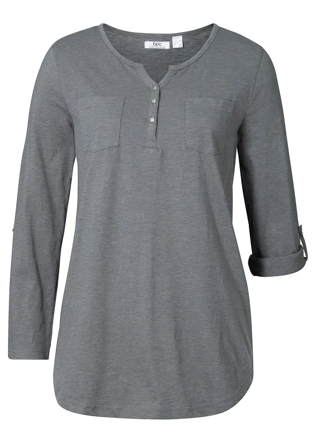 Bluză henley cu bumbac cu fentă de nasturi • gri fumuriu melanj • magazin bonprix
