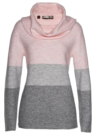 Pull col roulé • rose dragée-gris clair-gris chiné • Boutique bonprix