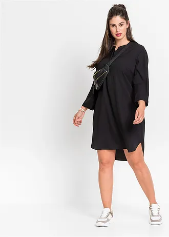 Blousejurk met een korte knoopsluiting, Kleur: zwart