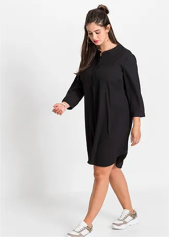 Blousejurk met een korte knoopsluiting, Kleur: zwart