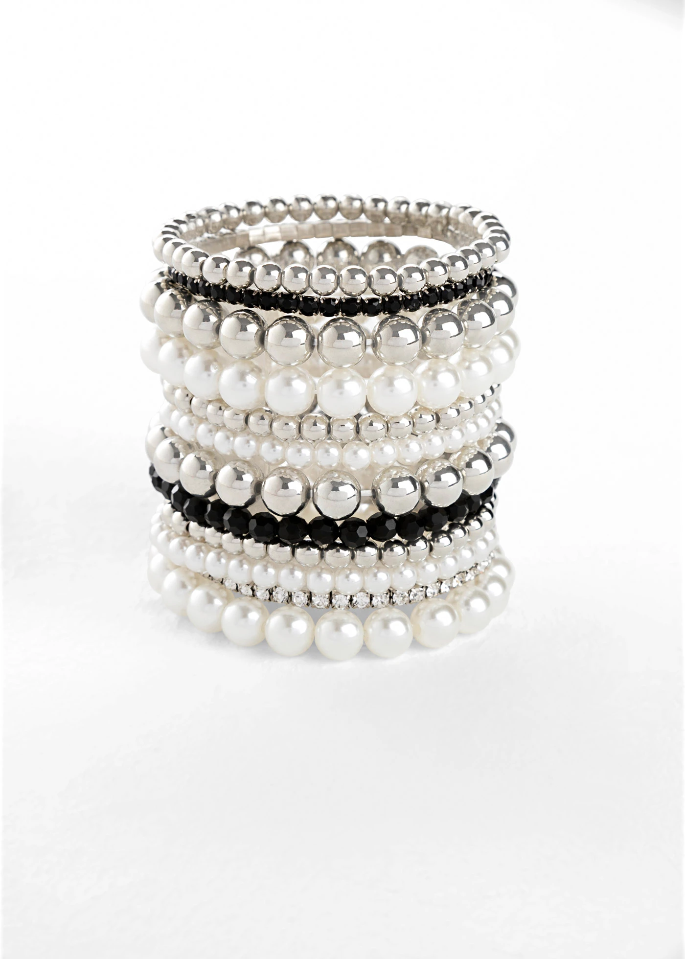 Lot de 12 bracelets en perles artificielles • noir-couleur argentée • Boutique bonprix