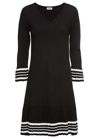 Robe douce en maille • noir-écru rayé • Boutique bonprix