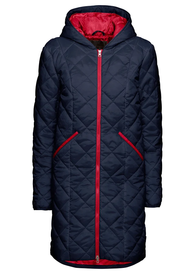 Manteau matelassé bicolore à capuche, Couleur: bleu foncé-rouge foncé