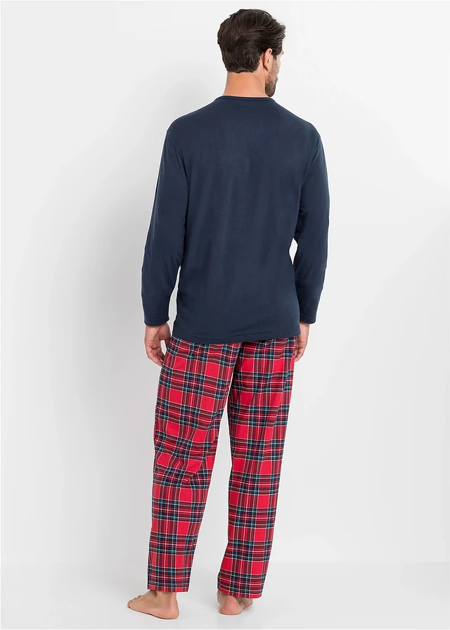 Pyjama van biologisch katoen met lange mouwen en knoopsluiting • donkerblauw-wit-rood-groen geruit • product-page.page-title-suffix