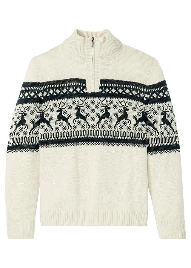 Norský svetr s límečkem na zip • přírodní se vzorem • bonprix obchod