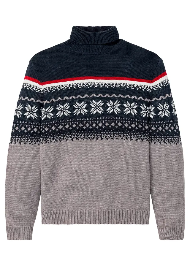 Pulover cu guler rulat şi model norvegian