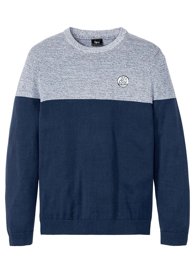 Pull en fine maille effet color block • indigo chiné-bleu foncé • Boutique bonprix