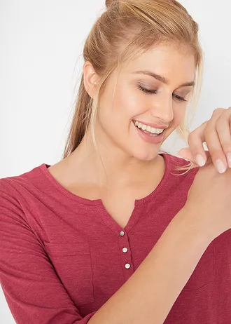 Bavlněné tričko Henley s knoflíkovou légou • rudý melír • bonprix obchod