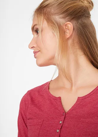 Bavlněné triko Henley s knoflíkovou légou • rudý melír • bonprix obchod