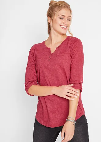Bluză henley cu bumbac cu fentă de nasturi • roșu amurg melanj • magazin bonprix